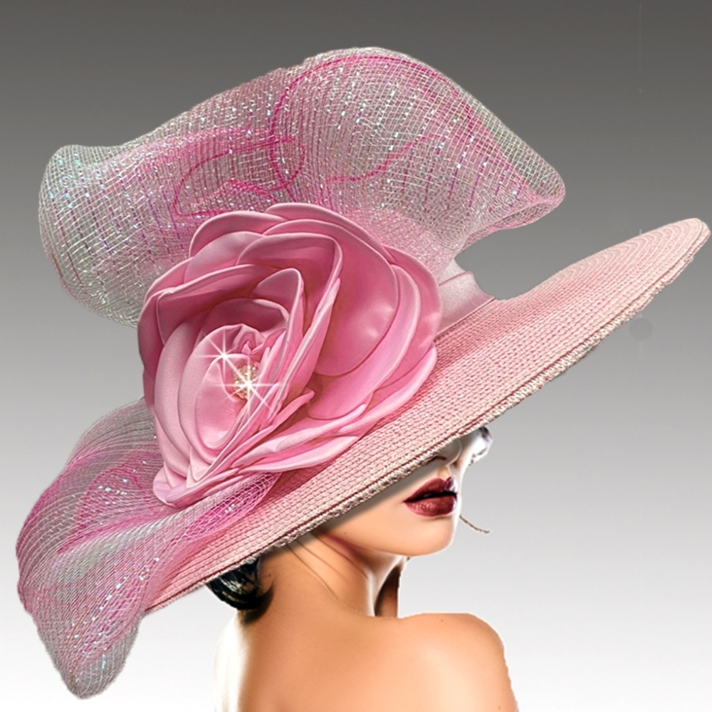 Fabulously Exquisite Couture Pink Tulle Wide Brim Hat Derby Spring Summe…
